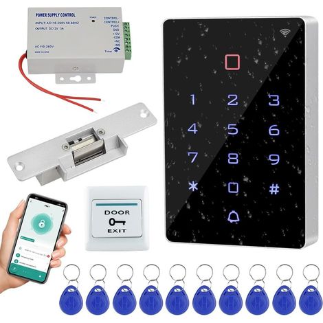 Kit de système de contrôle d'accès Clavier de contrôle d'accès RFID, Alimentation 12VDC, Serrure de Cathode électrique de Fail-Secure, Bouton de Commutation, clé RFID 125khz (1/5)