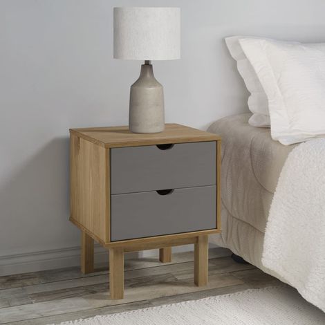 Table de chevet Marron et gris 46x39,5x57 Bois de pin solide (1/5)