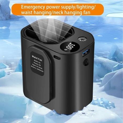 Ventilateur multifonction - A2G - Rechargeable par USB - 10 000 mAh - 3 vitesses - Noir (1/4)