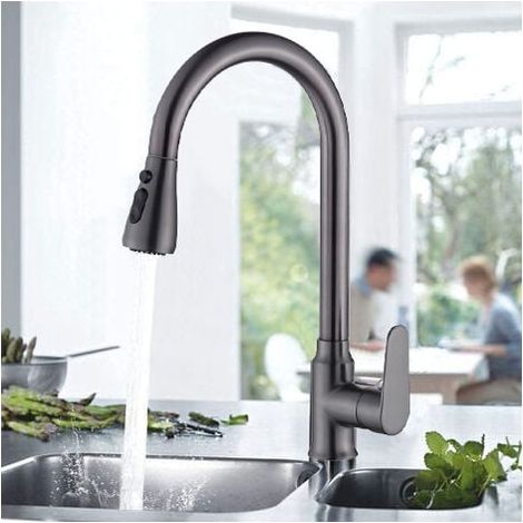 Robinet de Cuisine Rotation à 360 °, avec Douchette Extractible, Robinet d'évier, Froid & Chaud Disponible, avec 2 Modes, Robinetterie de Cuisine Haute Pression, (1/5)