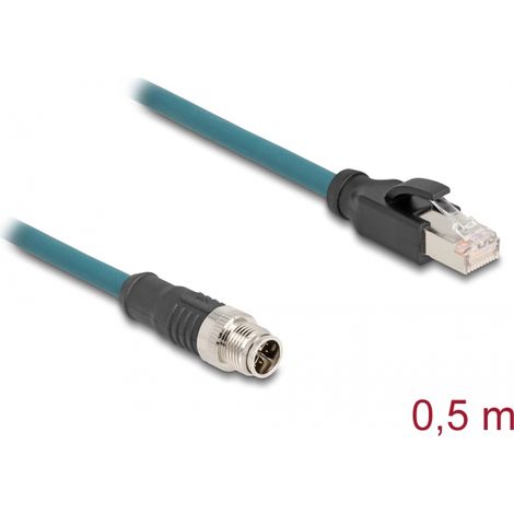 Delock M12 Cable adaptador con codificaciÃ³n X de 8 pin macho a RJ45 macho, 50 cm