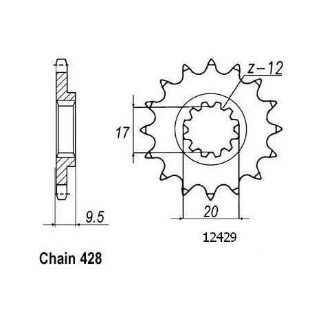 Pignon TT KTM - 428 - 14 Dents - Similaire JTF1907 - Made in Germany