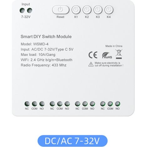 Tuya Modulo Relè a Contatto Pulito Smart Wi-Fi ed RF433 con 4 Canali AC/DC 7-32V (1/5)