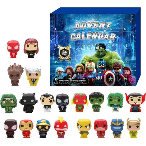 Calendrier de l'Avent 2024, 24 figurines de héros, jouets de compte à rebours de Noël, calendrier de l'Avent de 24 jours, cadeaux pour enfants, garçons et filles
