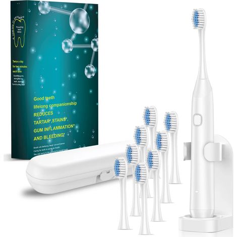 (Boîte blanche avec 8 bandeaux de rechange) Brosse à dents électrique sonique pour adultes, rechargeable (1/5)