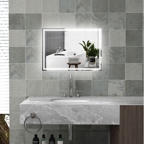 Espejo de baño LED 50x70x4 cm de vidrio Blanco moderno FloraGrace (1/5)