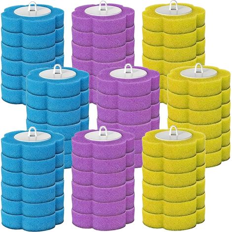Ensemble de 54 Brosses de Toilette Jetables, Comprenant 54 Têtes de Brosse de Rechange (Bleu, Violet, Jaune), Solution Nettoyante Incluse, pour Un Nettoyage de La Salle de Bain, Sûr et sans Bordures (1/5)