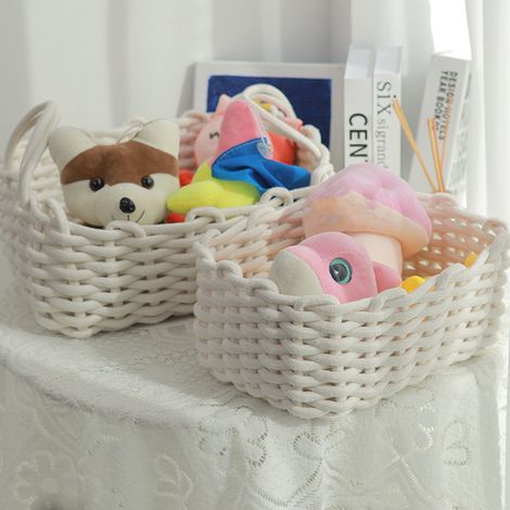 [Boîte de rangement] + panier de rangement fait main en coton + style nordique + organisateur de bureau pour clés, snacks, sous-vêtements + blanc + 30x22x14cm (1/5)