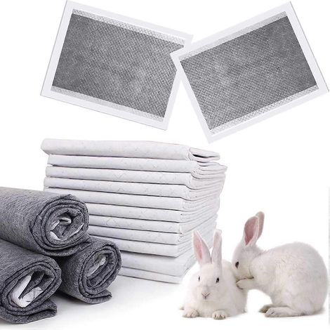 Tapis absorbants jetables pour cages de lapins (40 pièces), en carbone noir absorbant, anti-odeurs, accessoires d'éducation pour lapins et cobayes, surface à séchage rapide. (1/5)