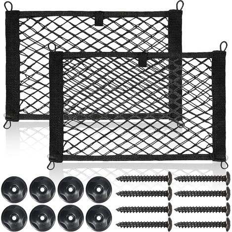 Paquete de 2 redes de almacenamiento, 40x25 cm, nailon resistente, negro, para maletero de coche, autocaravana, furgoneta (1/5)