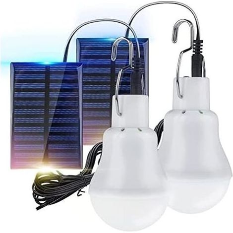 2 Lampe Camping Solaire Portable, Ampoule Solaire LED Lampe Urgence Solaire Lumière Jardin Lanterne Éclairage Solaire avec Panneau Ampoule à Crochet pour Camping,Pêche,Randonnée,Intérieur (1/5)