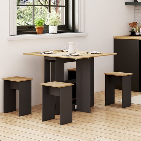 EDI Consola plegable para 2-4 personas en madera negra con tablero de haya y 4 taburetes (1/5)