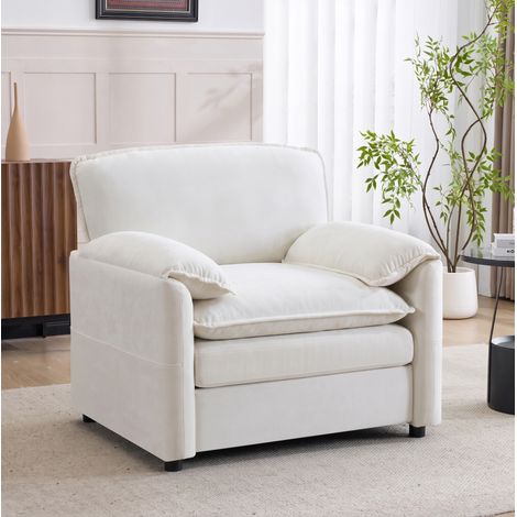 Sillón 96x92x90 cm blanco con bolsillos laterales, tejido chenilla, MEUBLIV (1/5)