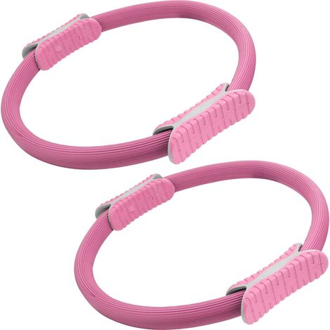 Lot de 2 cercles de yoga, de pilates et de fitness avec double poignée, roue de résistance rose. (1/5)