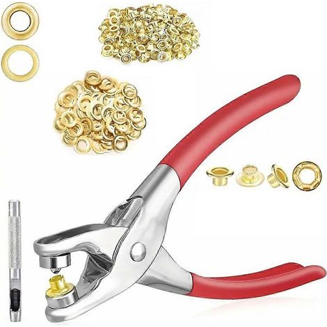Kit de pince à œillets 6 mm, comprenant 100 œillets métalliques et une pince à perforer. Outil idéal pour la pose d'œillets sur cuir et tissu. (1/5)