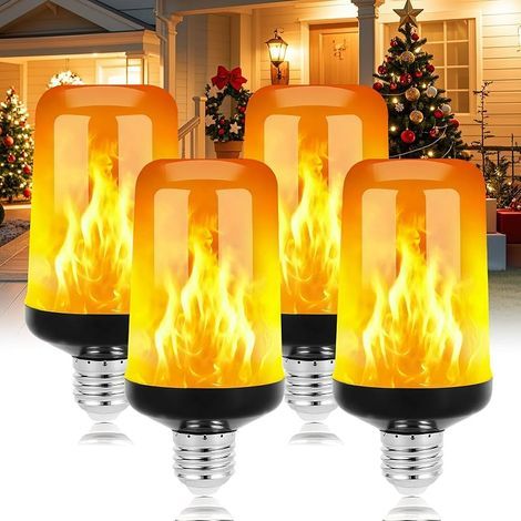 Ampoule à Flamme LED, 4W E27 Ampoule à Effet de Flamme, 4 Modes, 1400K Lumière Vacillante Réaliste, Créer une Ambiance Chaleureuse pour Fêtes de Noël, Halloween (Noir, Lot de 4) (1/5)