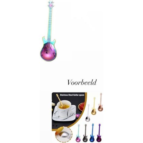 Cuillère à café en acier inoxydable - Motif guitare rock - Couleur arc-en-ciel - Accessoire de cuisine - Cuillère à thé et café (1/4)