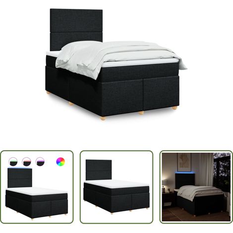 vidaXL LED-Beleuchtung - Boxspringbett mit Matratze Schwarz 120x200 cm Stoff (1/5)