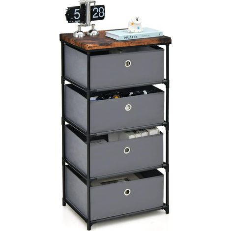 COSTWAY Cajonera de Tela de 4 Niveles, Mesita de Noche de Tela con 4 Cajones, Unidad de Organización con Marco de Metal, Cajonera de Almacenamiento para Dormitorio Pasillo Entrada (Gris) (1/5)