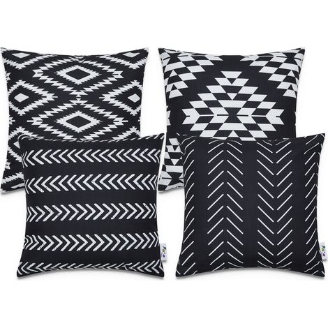 Paco Home Fundas Cojines Decoración Salón Motivo Geométrico Funda Cojín Decorativa Negro, 4pcs-Set