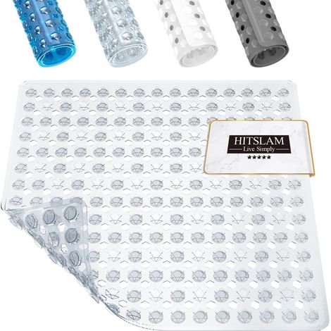 Tapis de douche antidérapant, tapis de bain carré avec ventouses, 53 x 53 cm, sans BPA, résistant à la moisissure, lavable en machine, transparent