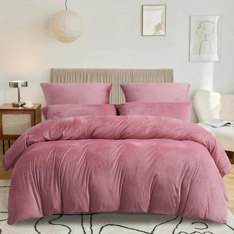Literie en polaire 220x240 cm Vieux Rose Douillet avec 2 taies d'oreiller 80x80 cm