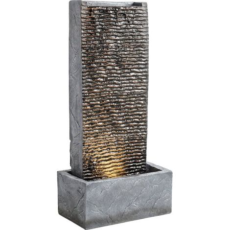 Fontaine de jardin à cascade 2 niveaux avec éclairage LED, pompe et aspect granit, dimensions 37,5 x 22 x 80 cm. (1/4)
