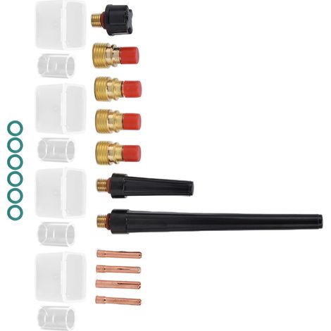 Kit de torche de soudage TIG 21 pièces : pinces, buses en verre, capuchons arrière et accessoires pour modèle WP-9, 20, 25 et 300A (1/5)
