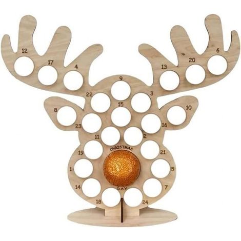 Présentoir en bois pour calendrier de l'avent - - Motif sapin de Noël - Élan - Décoration de Noël (1/4)