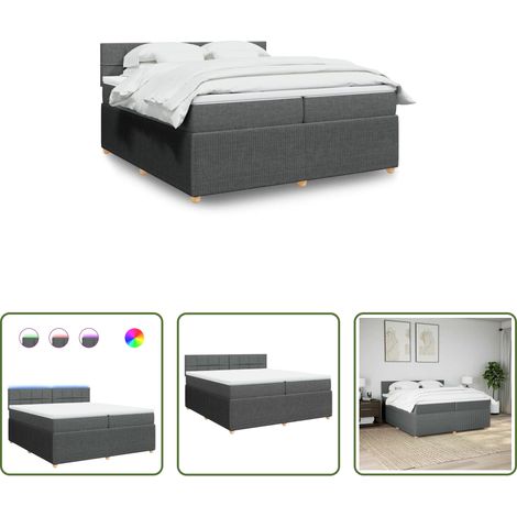 vidaXL Surmatelas - Sommier à lattes de lit avec matelas Gris foncé 200x200cm Tissu (1/5)