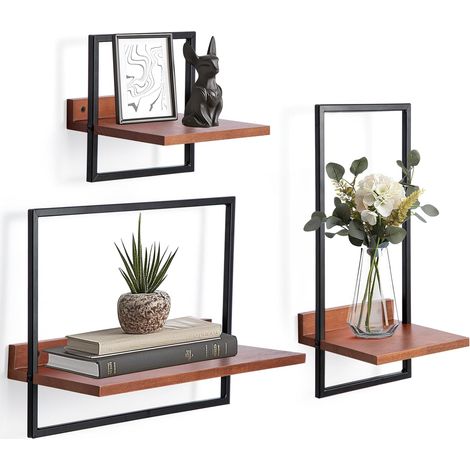 Trintion Set mit 3 Wandregalen,3 Teiliges Set-Eich Regale,Quadratische Bücherregal für die Wand Deko, Hängeregale zur Wandaufbewahrung,Wandregal Holz Hängeregal für küche,Wohnzimmer,Schlafzimmer