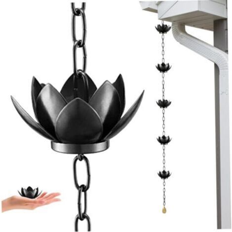 Chaîne de Pluie 3, 9 Pieds Chaîne de Recettes Pluie 12 Tasses Lottus Chaînes pour gouttières chaînes métalliques pour l'extérieur Dirvert Water Efficace Drainage gouttière gouttière Jardin (1/4)