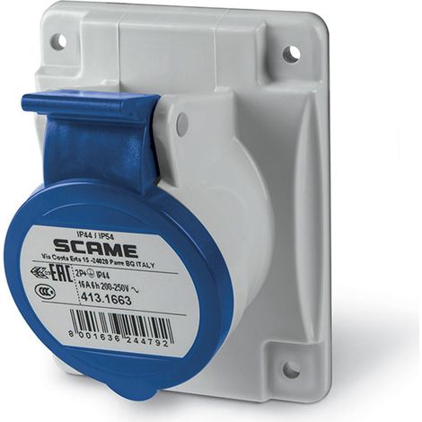 Base Empotrable CETAC en Cuadro 16A IP54 Optima SCAME BE-CLA-4131663 2P + TT
