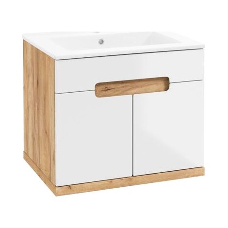 Badezimmerschrank mit Waschbecken 60 cm Craft Eiche hängend Ronda NEU