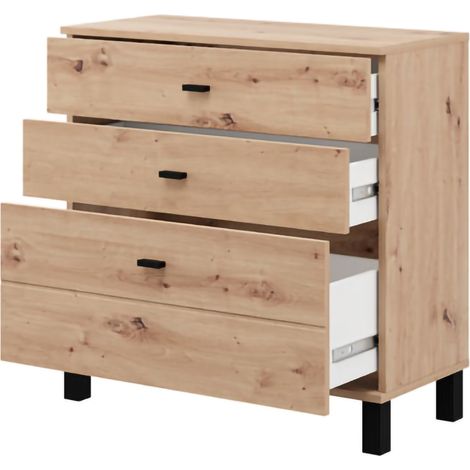 Credenza Mindo, Madia 3 Cassetti, un Ripiano, con Piedini, 77x35x78h cm Marrone Rovere Nodi