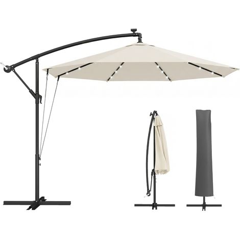 Outsunny 3 m Cantilever Parasol Solar LED Lights, Cream White