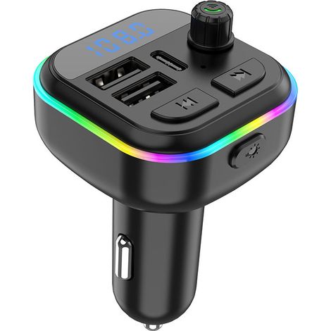 P14 Kit mains libres Bluetooth MP3 pour voiture avec radio FM, chargeur double USB, lecteur de musique et fonction mains libres – P15 Appareil seul avec étui (1/3)