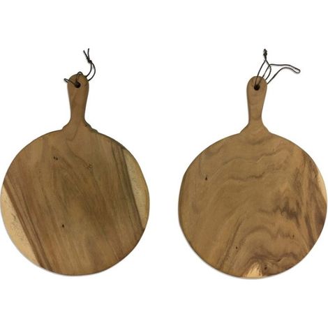 Planche à découper ronde en bois massif brut - 33 cm - PIZZ - Plateau apéritif - Poignée ergonomique (1/3)