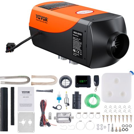 VEVOR Calentador Diesel 12V 2kW 0,12-0,26 L/h Calentador de Aire Diesel 8-36 °C Ajustable 10-15m² Control LCD Inteligente y Mando a Distancia Depósito de 10L para Interior de Autocaravana Camión Barco (1/5)