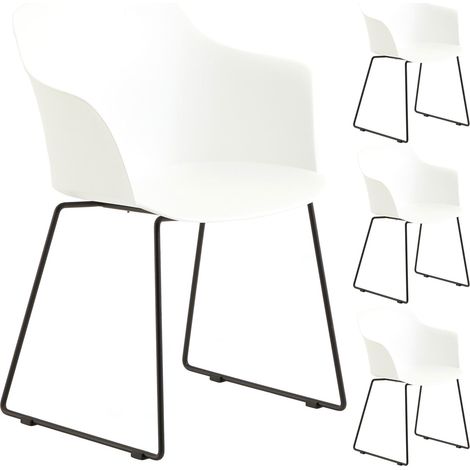 Idimex – Lot de 4 chaises de jardin en plastique blanc – Résistantes aux UV – Hauteur d'assise 45 cm – Assemblage facile avec notice (1/4)