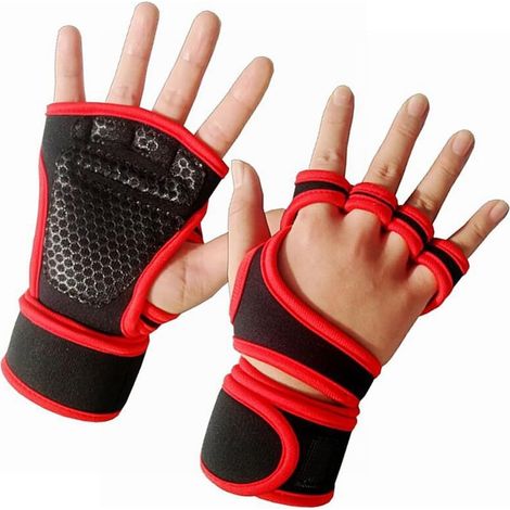 XL sports gloves for men and women, training gloves, fitness, bodybuilding, weightlifting, gym, red wrist gloves B (1/5)