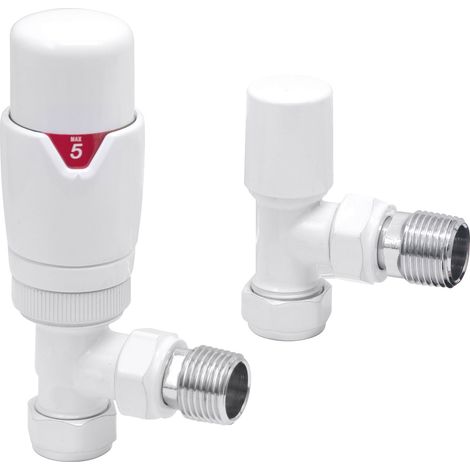 Heatwave Prime White Angled Thermostatic Radiator Valve Set