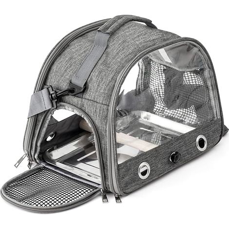 Cage de Voyage Pliable pour Oiseaux - 1 Unité - Tissu Oxford et Acier - Ventilée avec Perchoir - Pour Perroquets et Perruches - 30x24x26 cm Gris (1/5)