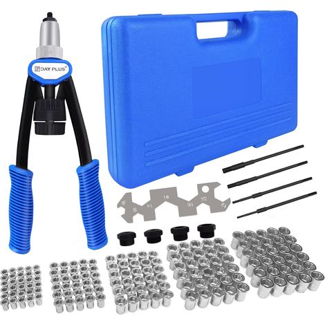 Pince à rivets Kit de rivets, 5 mandrins interchangeables et 150 écrous de rivets, Pince à rivets aveugles professionnelle pour les réparations à la maison, le bricolage (1/5)