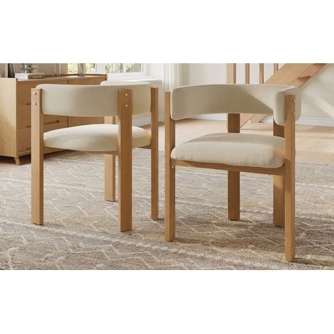 Sedie da Pranzo Set di 2, Schienale Ergonomico, Seduta Imbottita, Gambe in Metallo Effetto Legno, Flanella Beige Naturale (1/4)