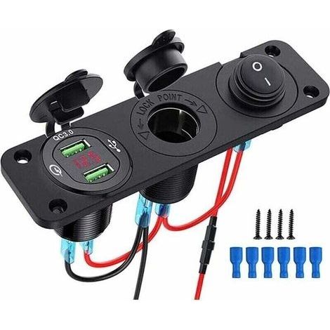 Prise USB 12V Encastrable Allume Cigare QC 3.0 Double Chargeur Interrupteur à Bascule Lumineux pour Voitures Bateaux Remorques Bus Noir (1/4)
