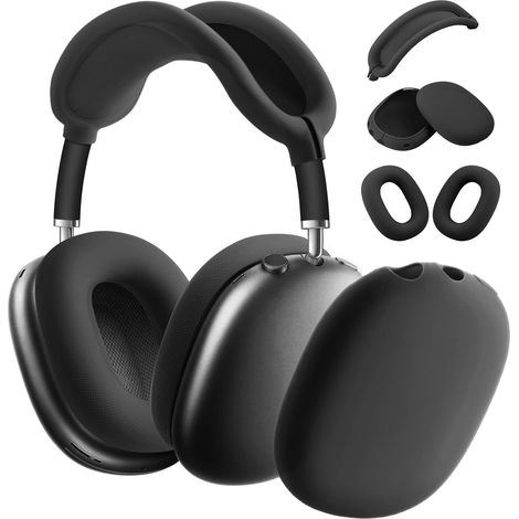 Silikon-Schutzhülle für AirPods Max – 3-in-1-Set – Weiche, kratzfeste Hülle – Kopfbügelbezug und Ohrpolster – Schwarz (1/5)