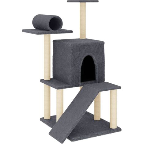 Árbol para gatos, muebles, torre, juguete para escalar, rascador, plataforma de escalada con postes rascadores de sisal oscuro, 110,5 cm, gris, 020022645