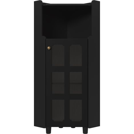 CHICFURN Mueble esquinero negro con acabado lacado y LED con control por app, armario de esquina compacto con estante abierto y puerta de vidrio para salón, baño y dormitorio (1/5)
