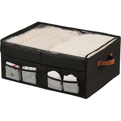 Étagère de rangement en tissu Oxford avec poulie, organisateur de chaussures et jouets anti-poussière, fond de lit pliable, beige 57 x 43 x 31 cm, noir sans poulies (1/5)